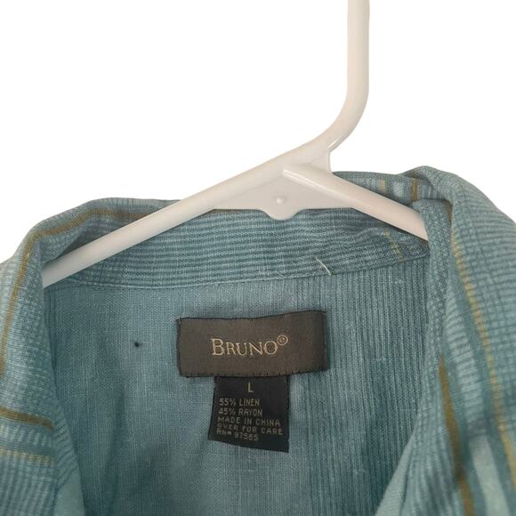 Bruno Men's Size Large Linen Blend Light Blue Button Up Shirt - Picture 4 of 7